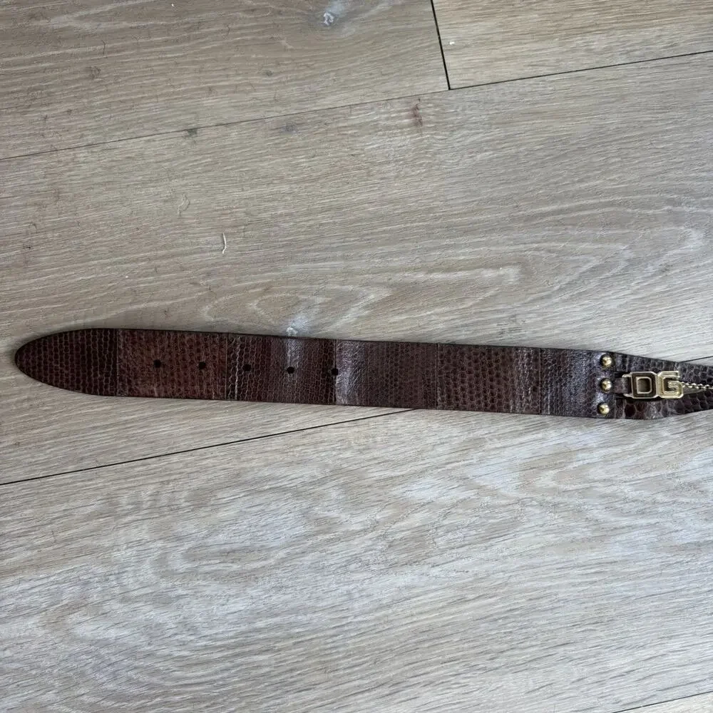Dolce & Gabbana Brown Embossed Leather DG Logo Chain Belt